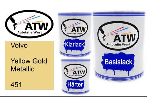 Volvo, Yellow Gold Metallic, 451: 1L Lackdose + 1L Klarlack + 500ml Härter - Set, von ATW Autoteile West.
